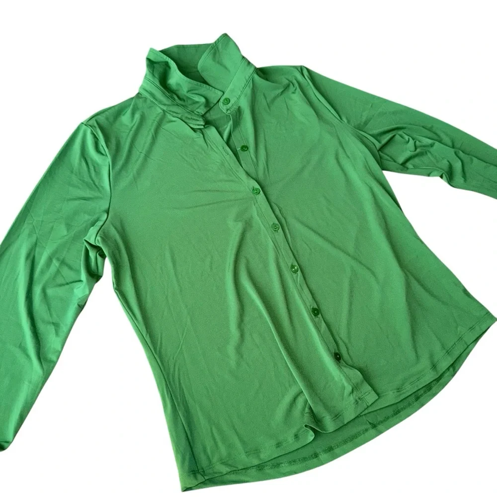 Abercrombie & Fitch Green Button Down Collared Top XL - Picture 2 of 7